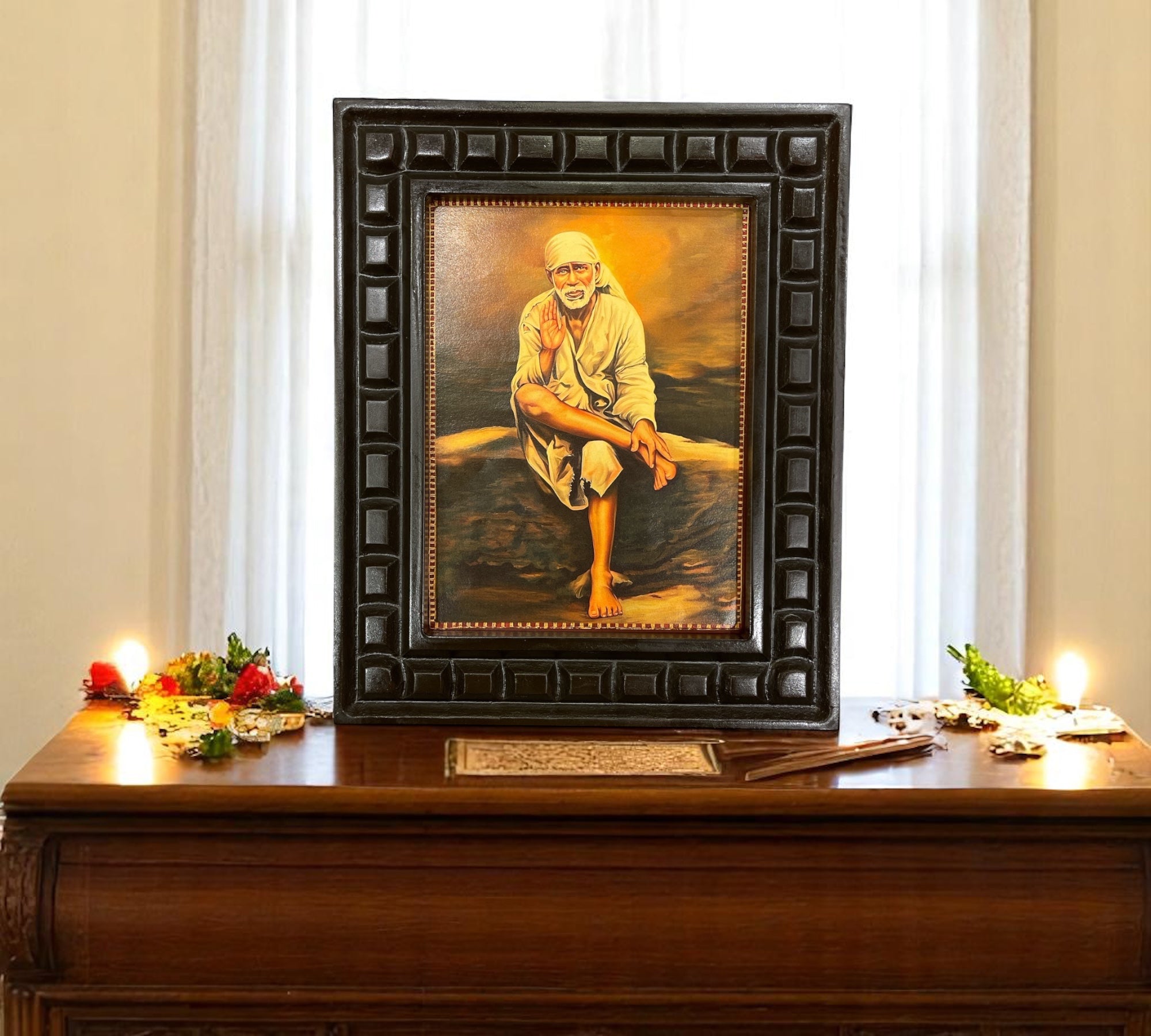 Sai baba - 3 Gold leafed artwork in wooden frame