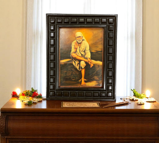 Sai baba - 3 Gold leafed artwork in wooden frame
