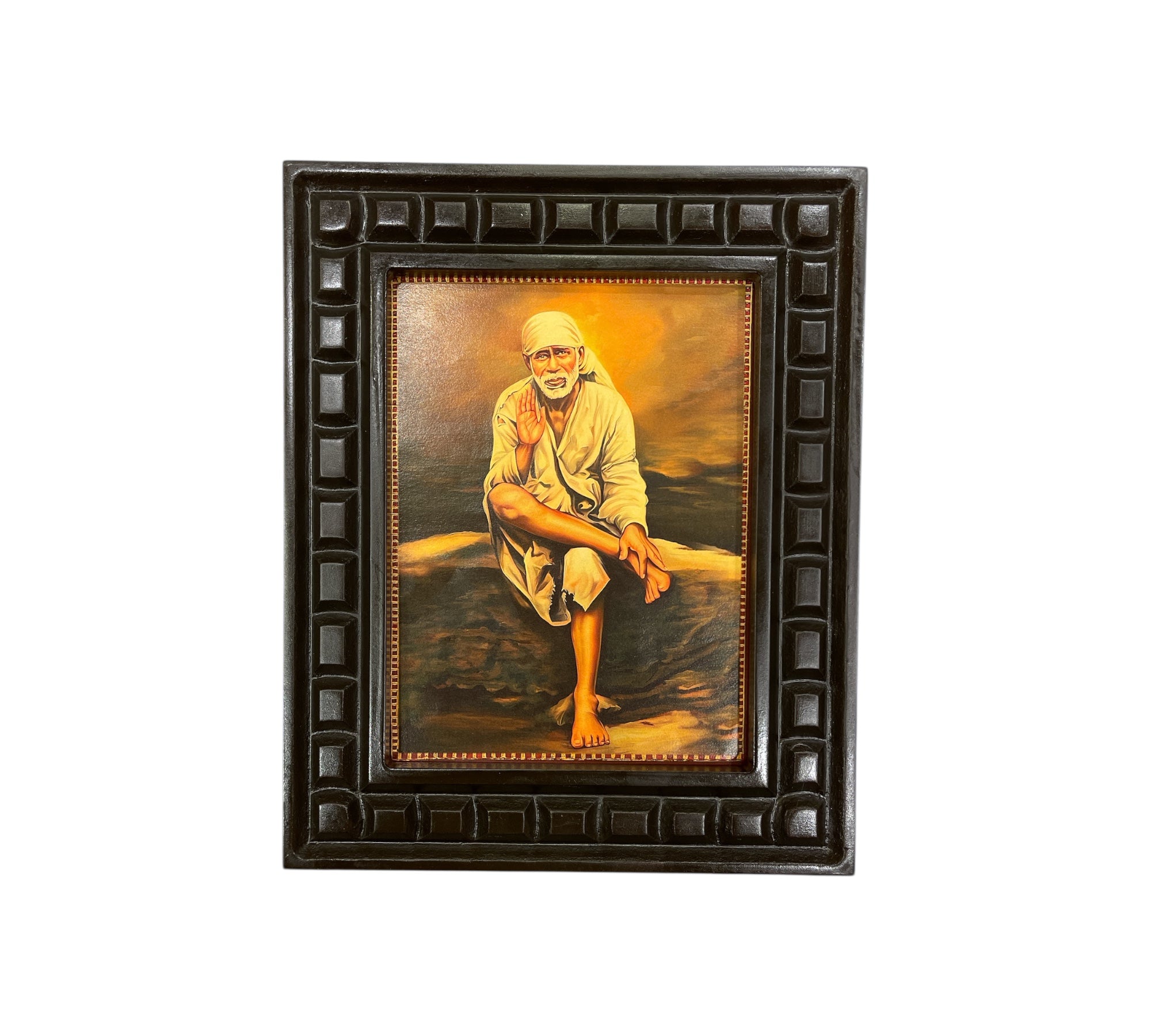 Sai baba - 3 Gold leafed artwork in wooden frame