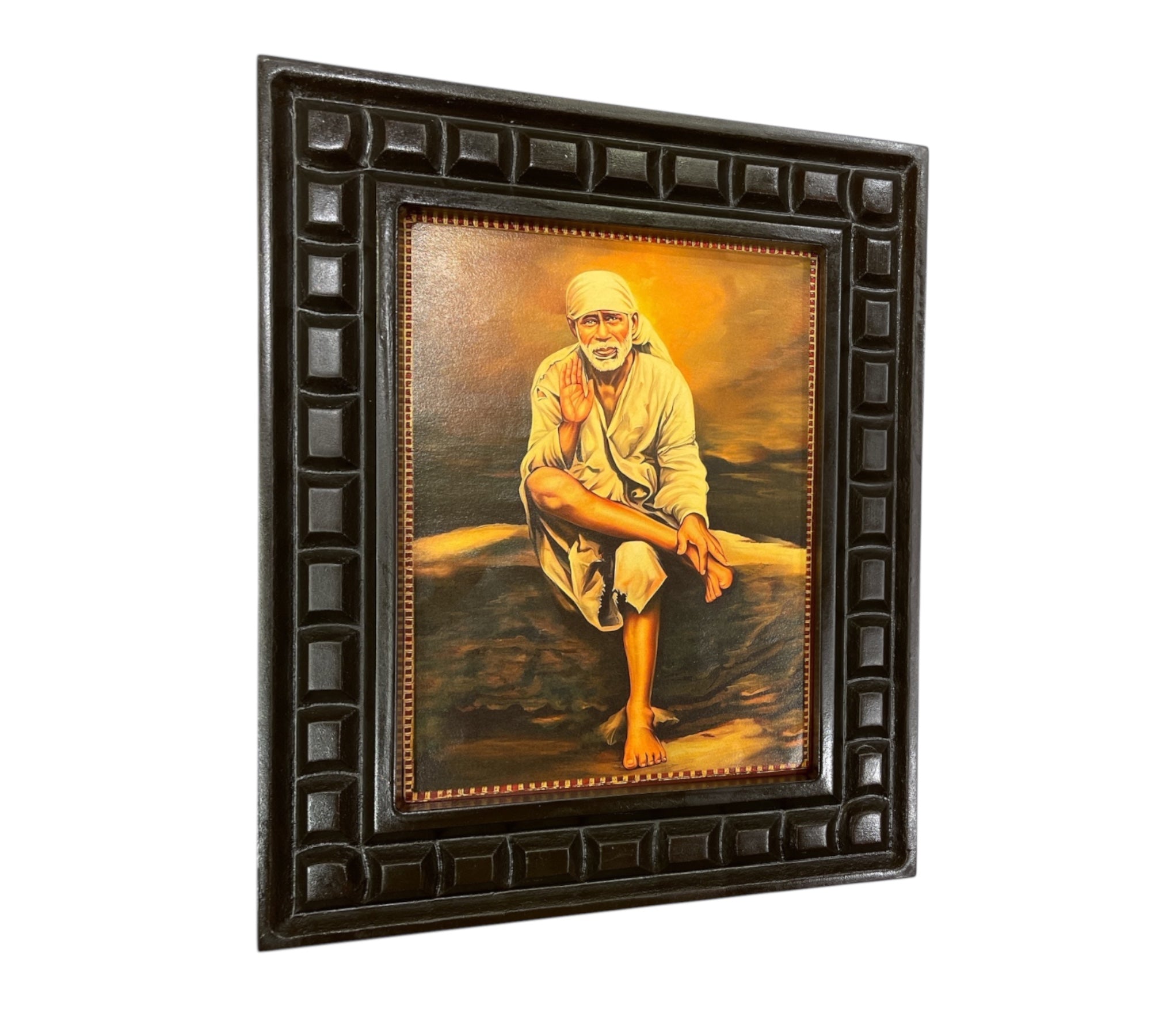 Sai baba - 3 Gold leafed artwork in wooden frame