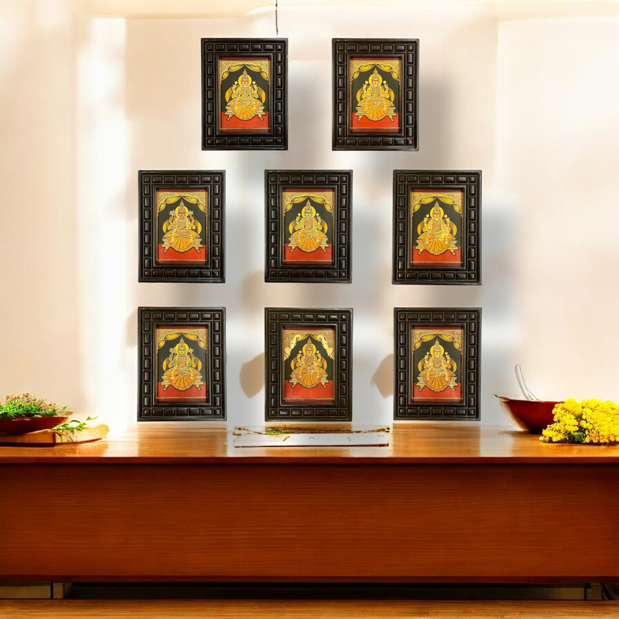 Set of Astalakshmi Gold Leafed Art With Wooden Frame