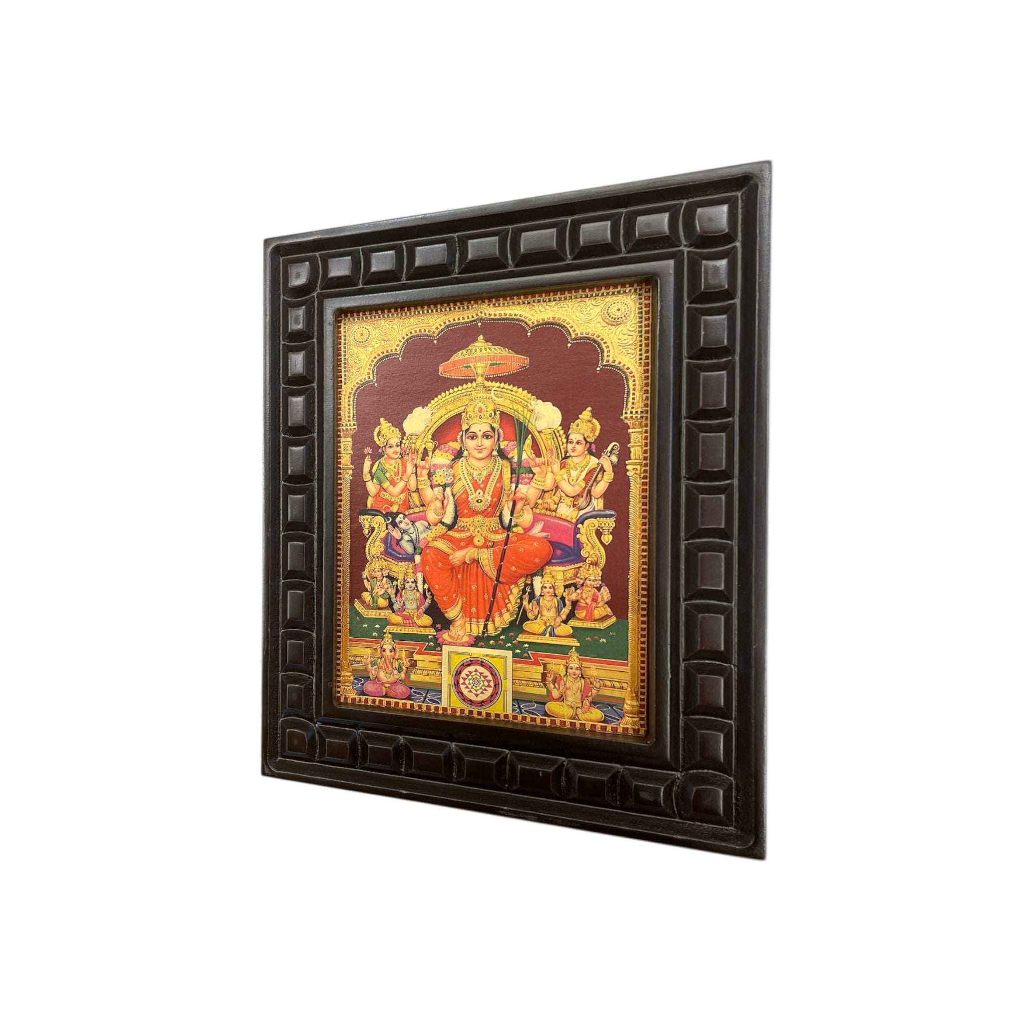 Lalitha Tripura Sundari Gold Leafed Art With Wooden Frame