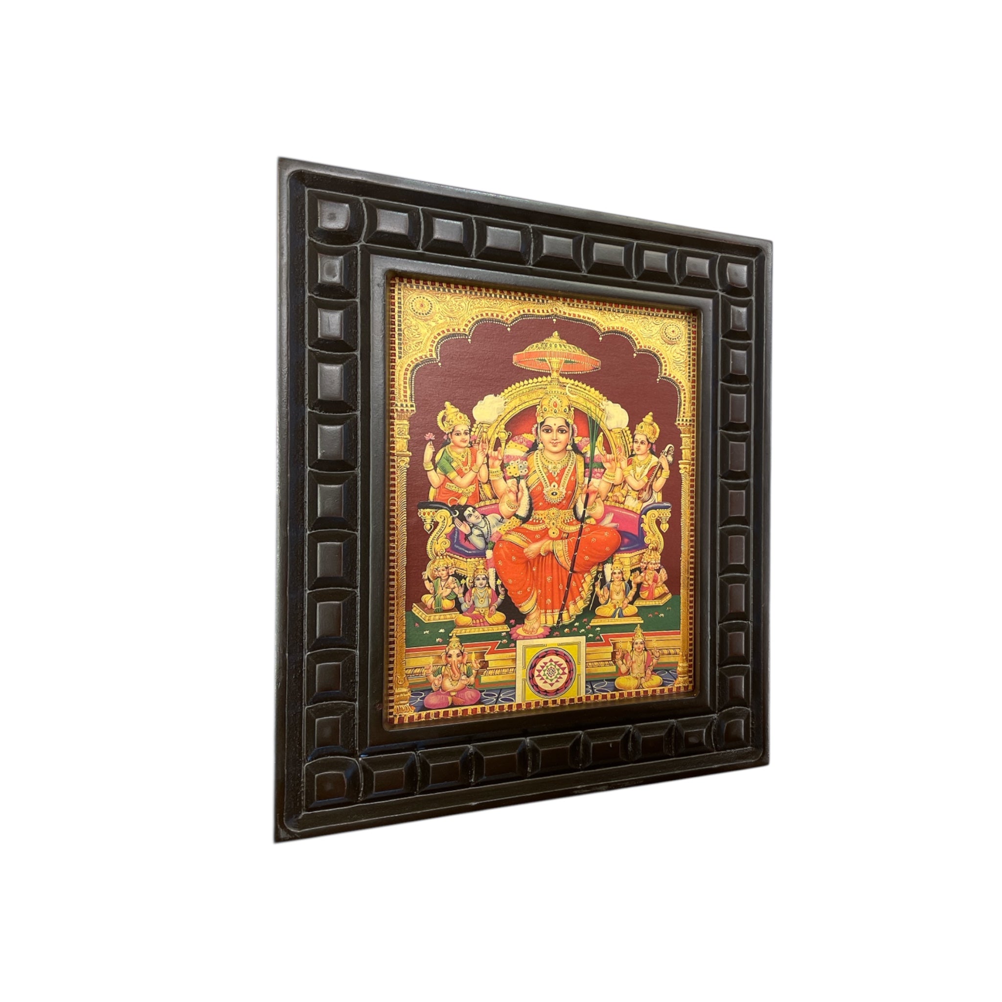 Lalitha Tripura Sundari Gold Leafed Art With Wooden Frame