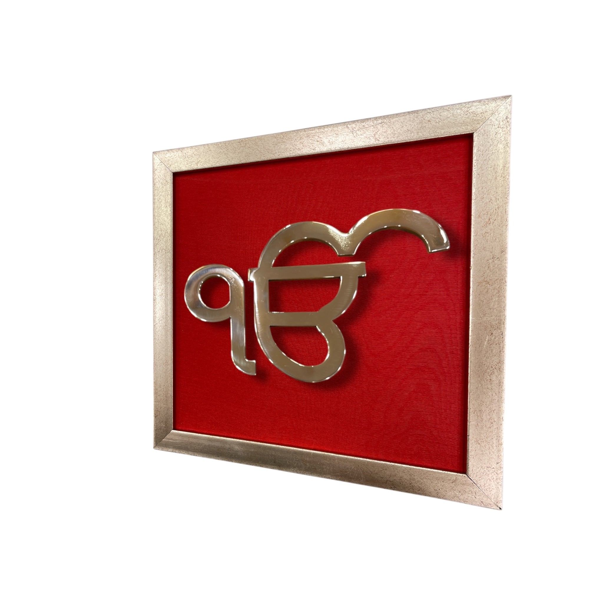 Ek Onkar Wall Art in Steel | 6mm Metal with Red Silk & Antique Gold Frame