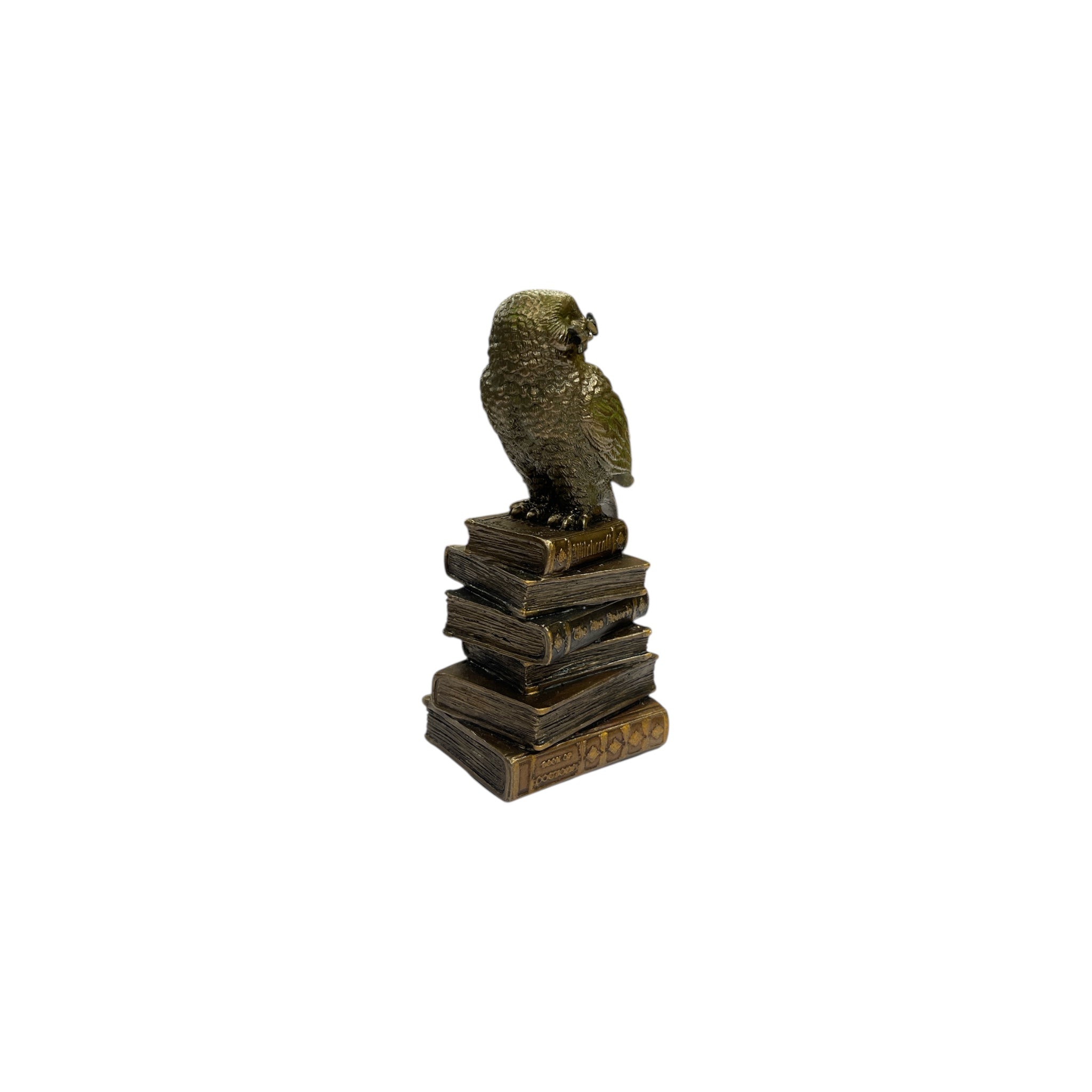 Bronze Owl Figurine Sitting on a Stack of Antique Books