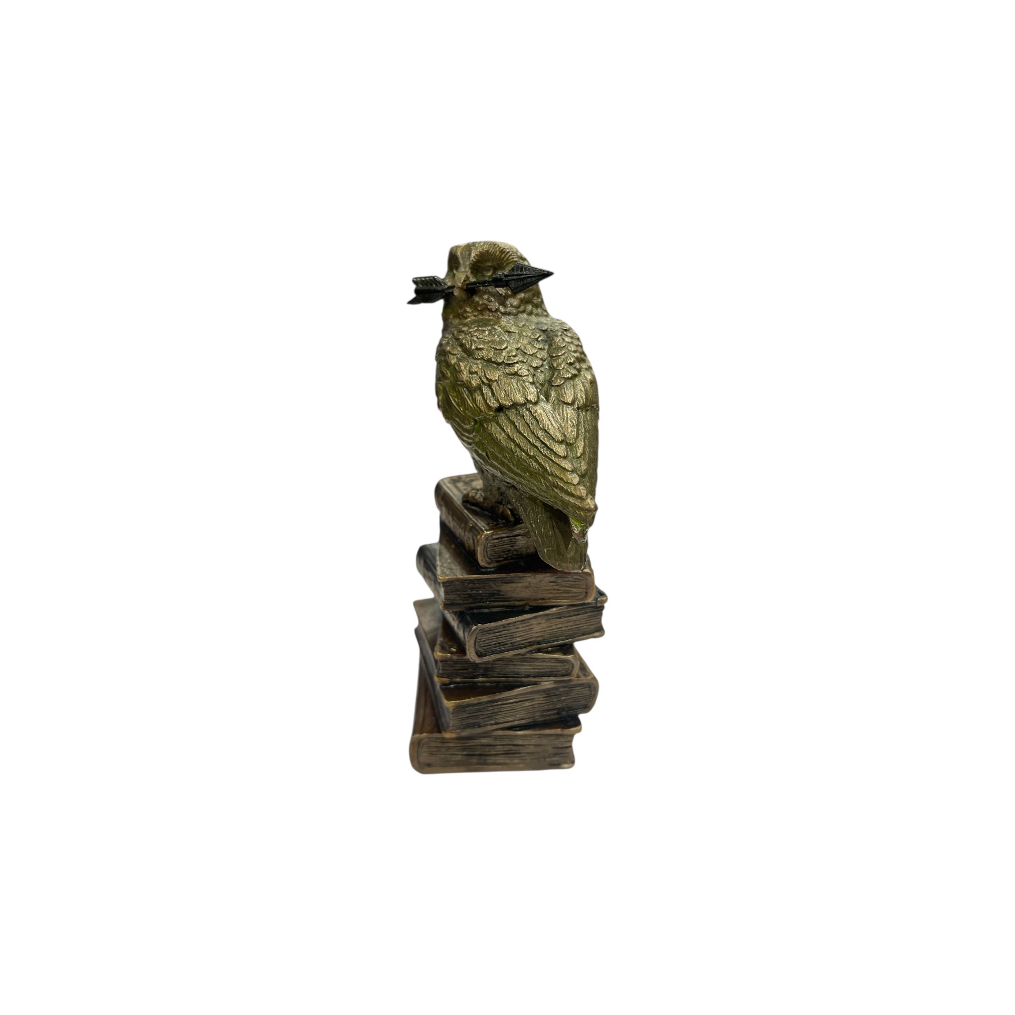 Bronze Owl Figurine Sitting on a Stack of Antique Books