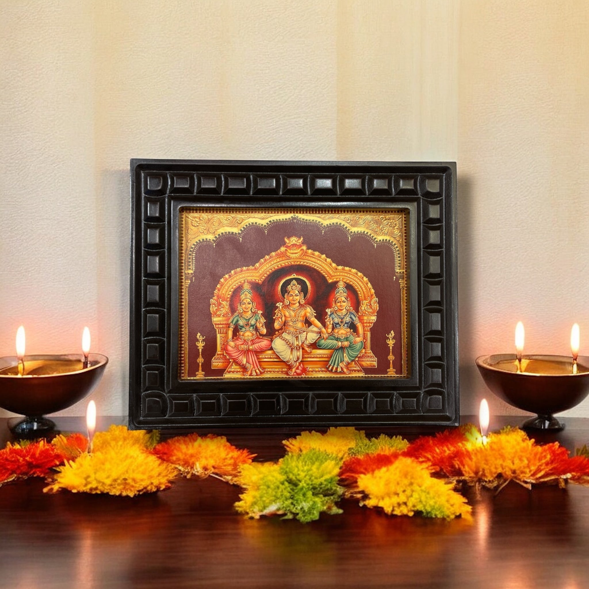 Sri Ayyanar Gold Leafed Art With Wooden Frame