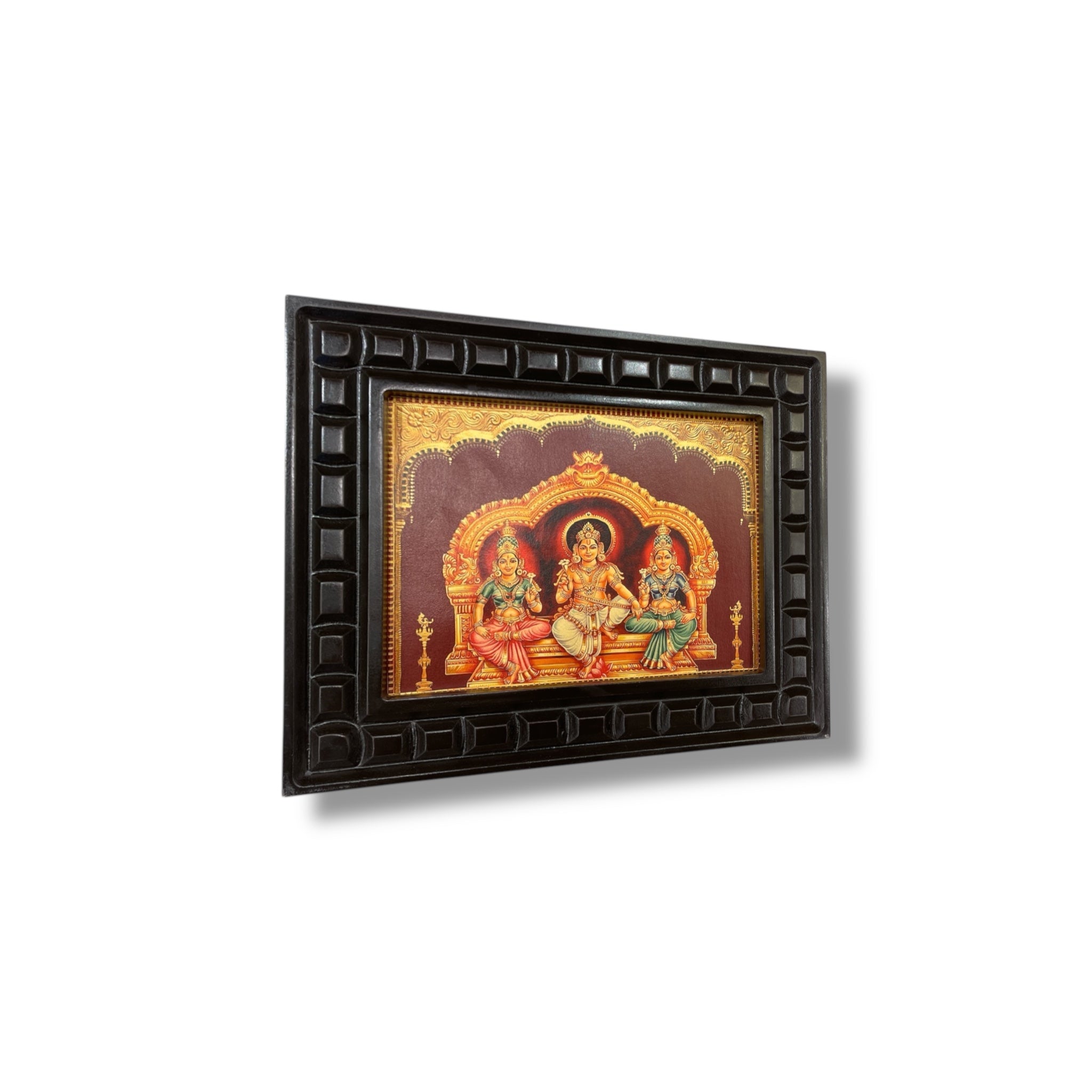 Sri Ayyanar Gold Leafed Art With Wooden Frame