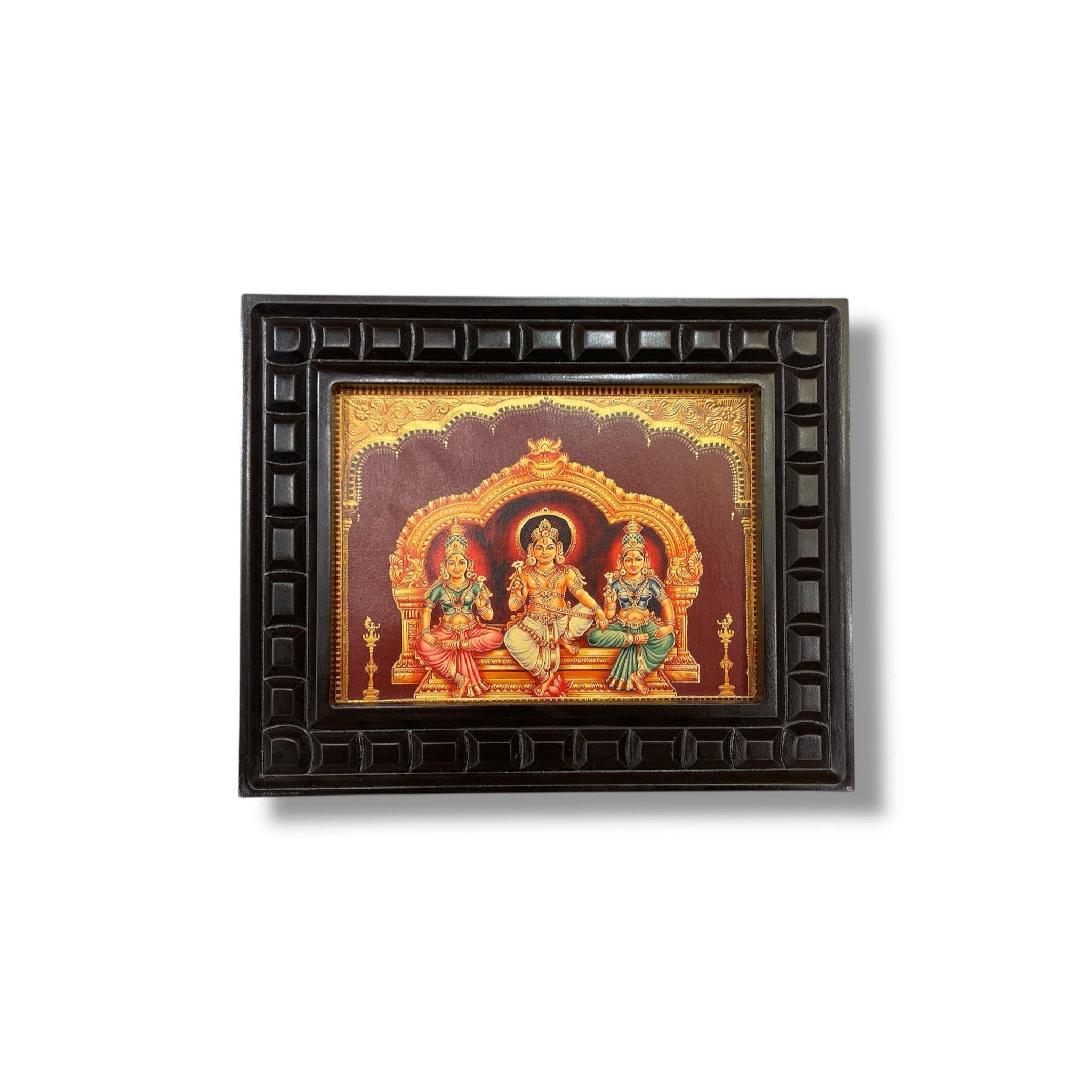 Sri Ayyanar Gold Leafed Art With Wooden Frame