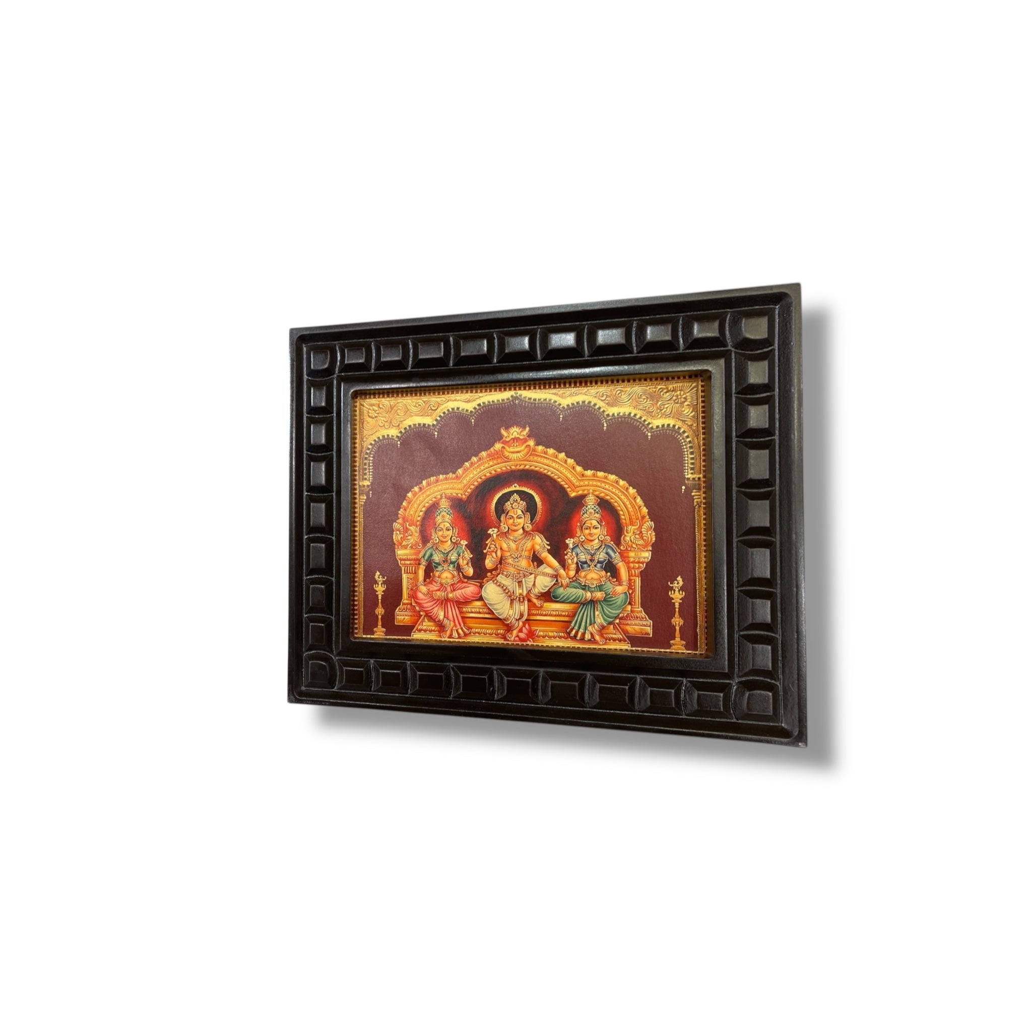 Sri Ayyanar Gold Leafed Art With Wooden Frame