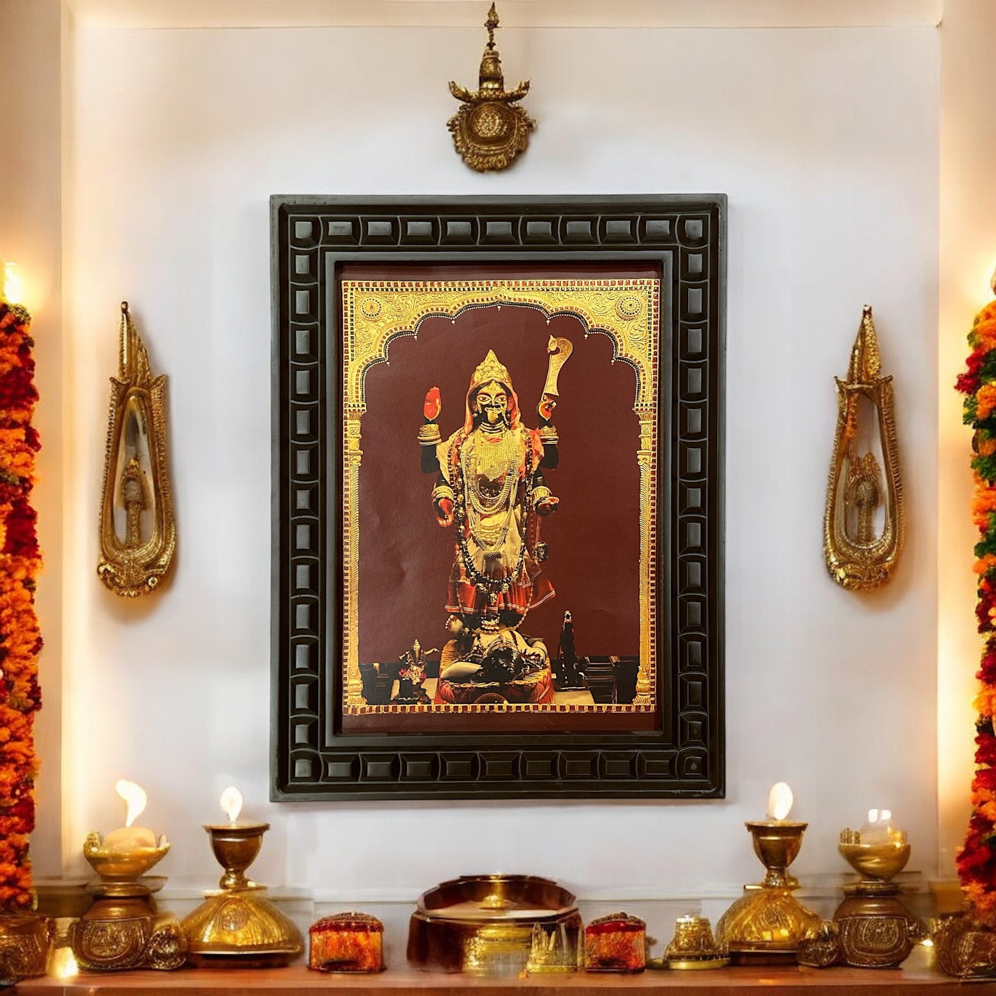 Maa Kaali Gold Leafed Art With Wooden Frame