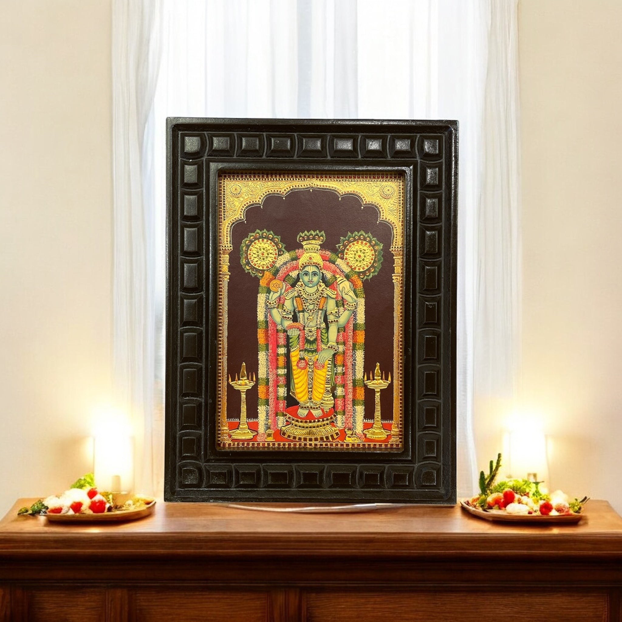 Guruvayurappan -2 Gold Leafed Art With Wooden Frame