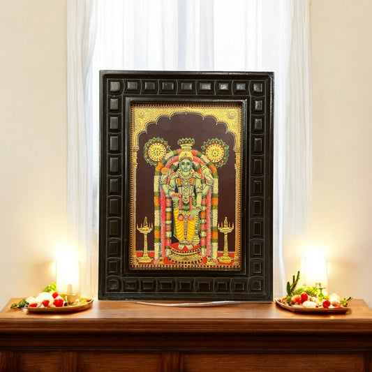 Guruvayurappan -2 Gold Leafed Art With Wooden Frame