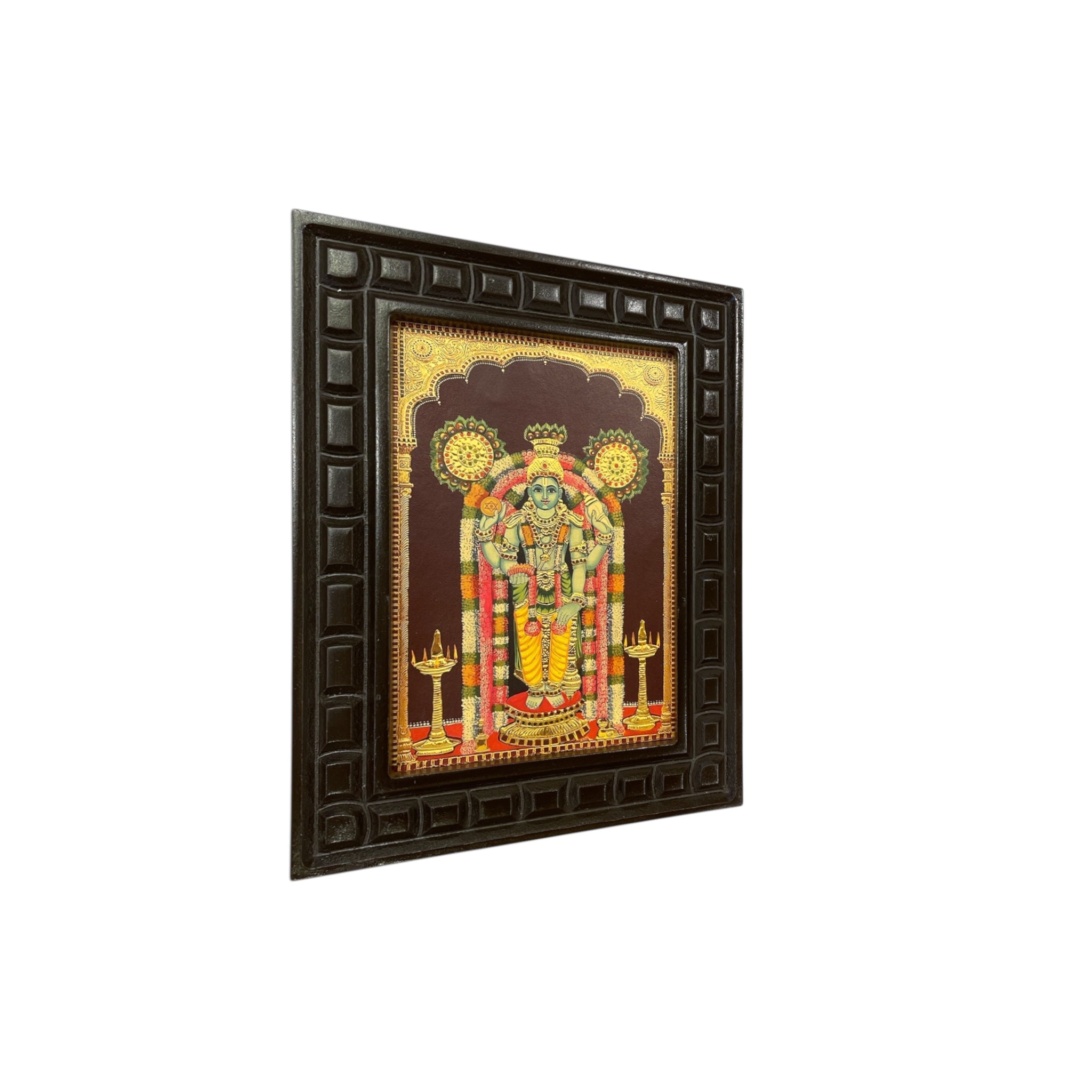 Guruvayurappan -2 Gold Leafed Art With Wooden Frame