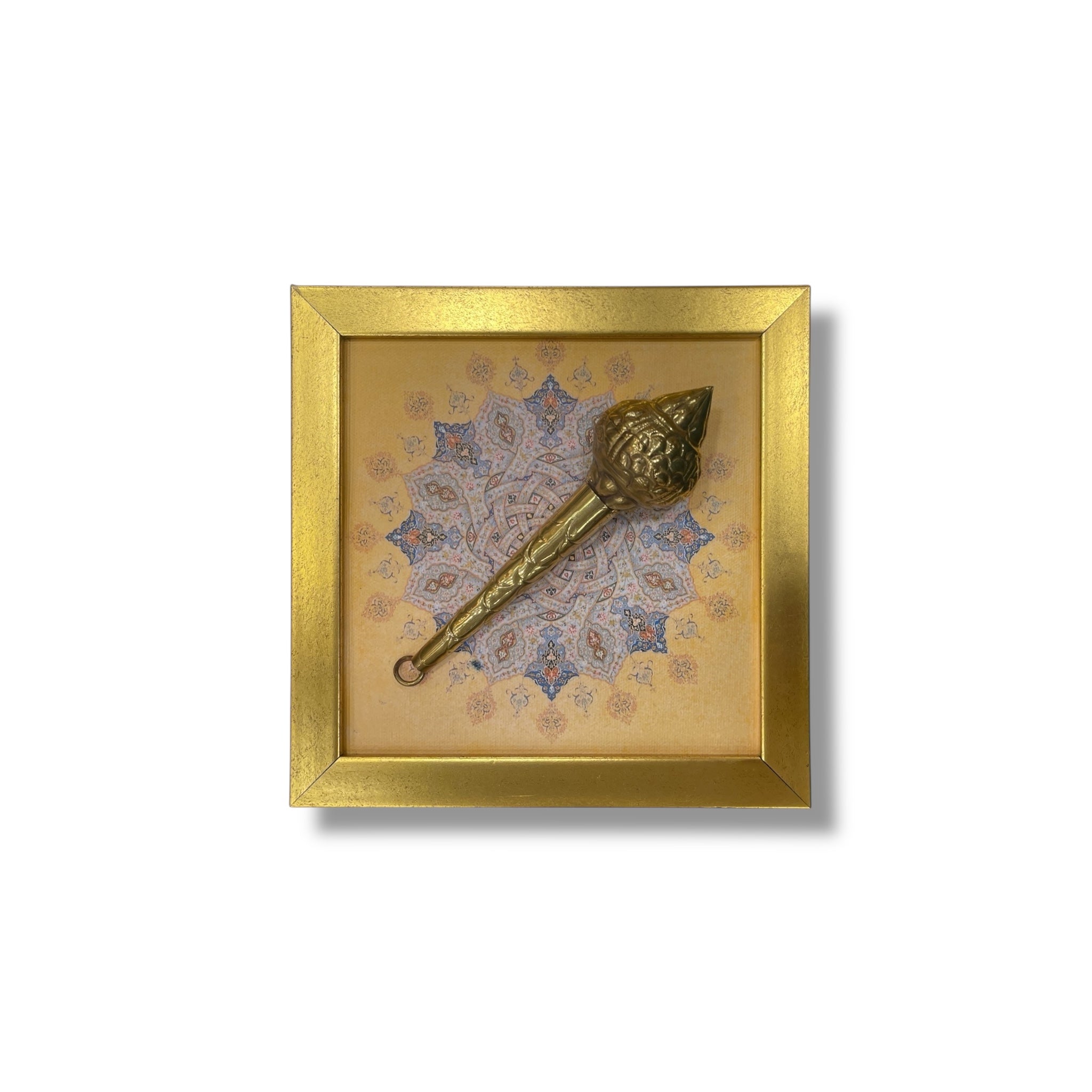 Brass Hanuman Gada with Mandala Art | Cream Golden Resin Frame