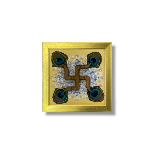 Teak Wood Swastik with Omkara Mantra | Golden Resin Frame