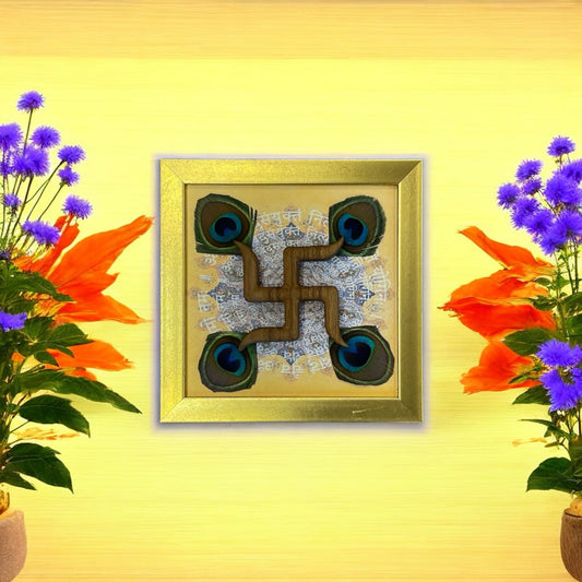 Teak Wood Swastik with Omkara Mantra | Golden Resin Frame