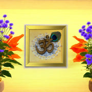 Teak Wood Om with Omkara Mantra | Cream Golden Resin Frame