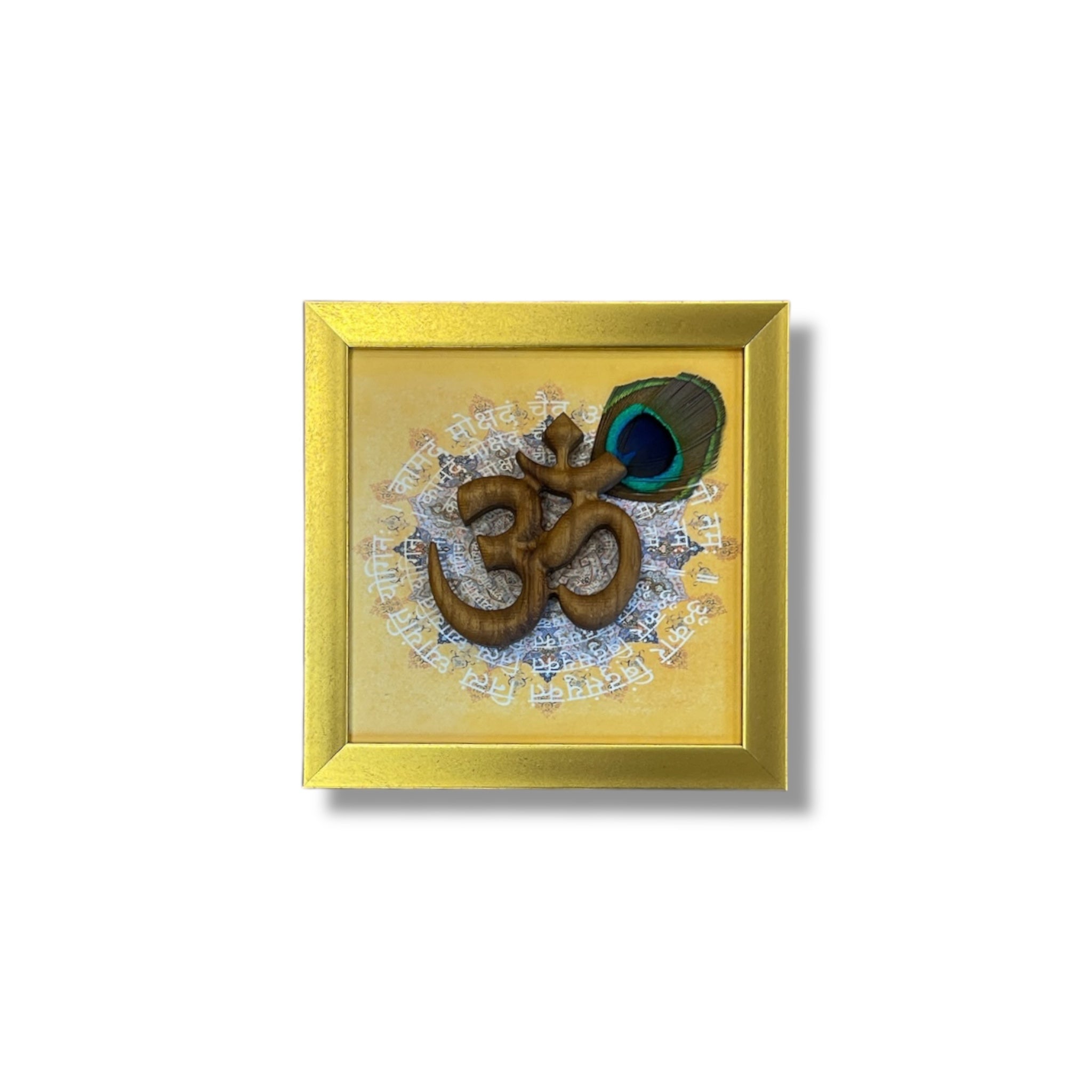 Teak Wood Om with Omkara Mantra | Cream Golden Resin Frame
