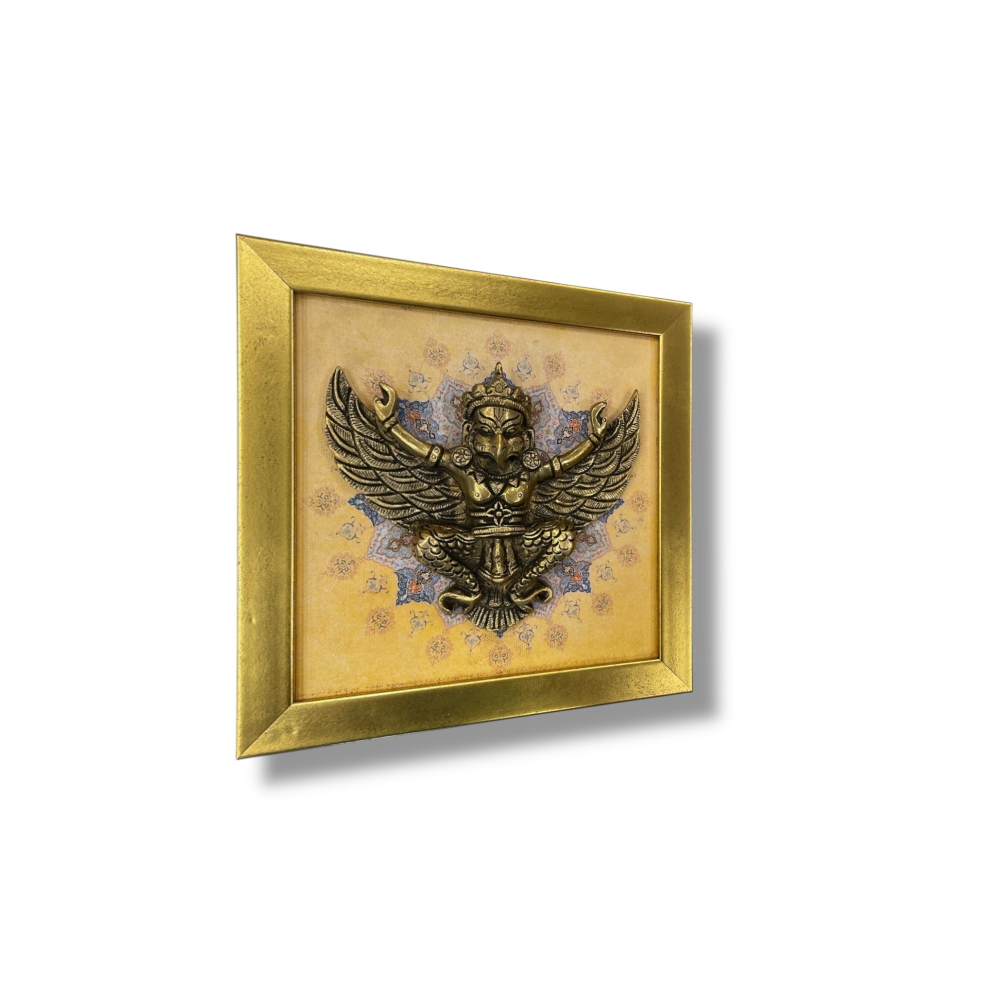 Brass Garud with Mandala Art | Cream Golden Resin Frame