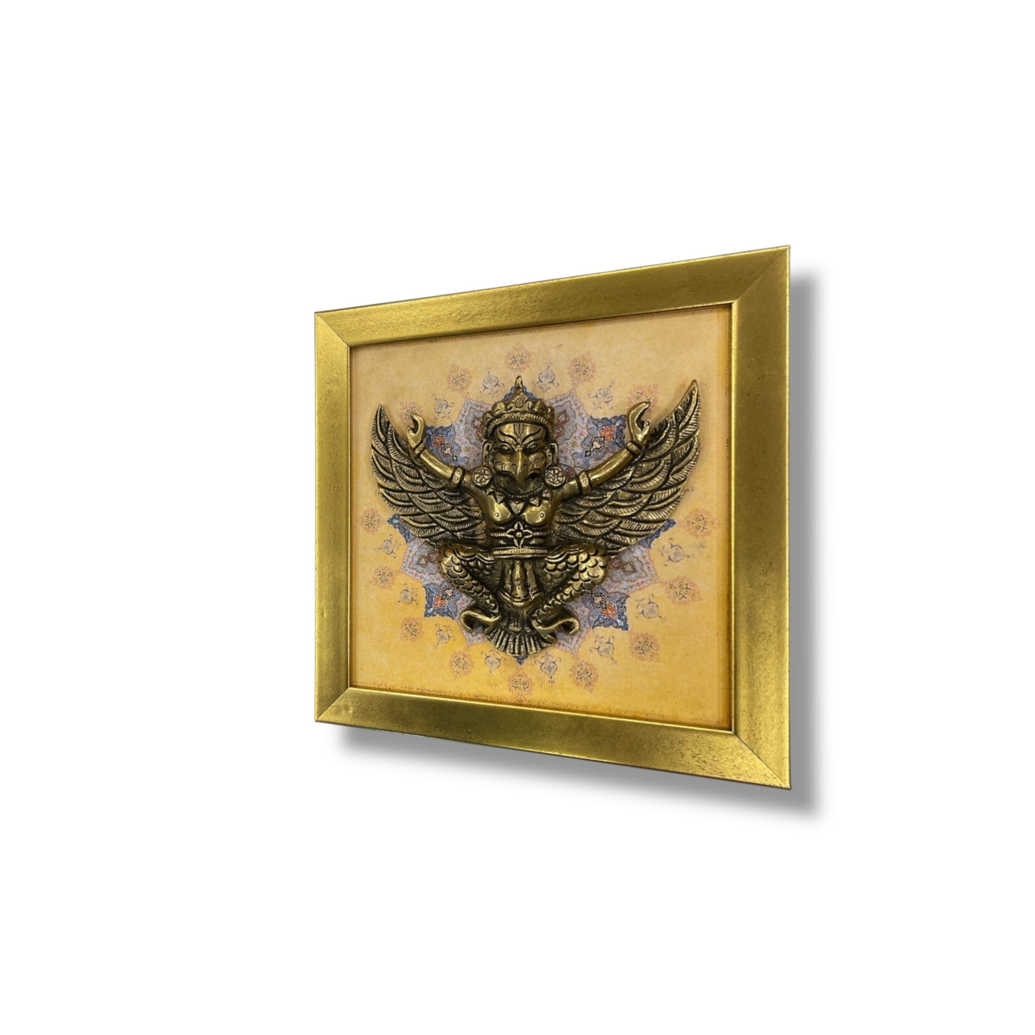 Brass Garud with Mandala Art | Cream Golden Resin Frame