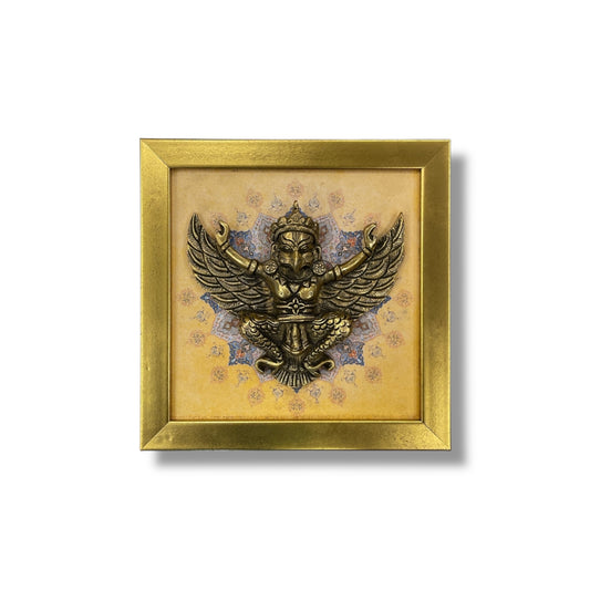 Brass Garud with Mandala Art | Cream Golden Resin Frame