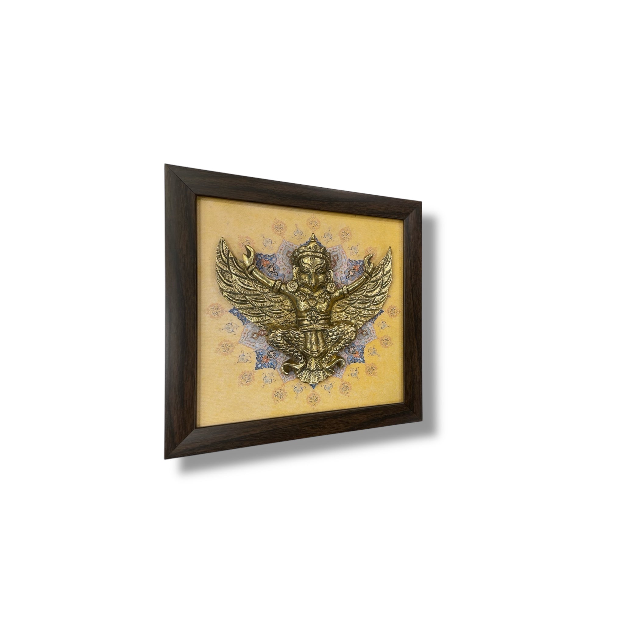 Brass Garud with Mandala Art | Cream Brown Resin Frame