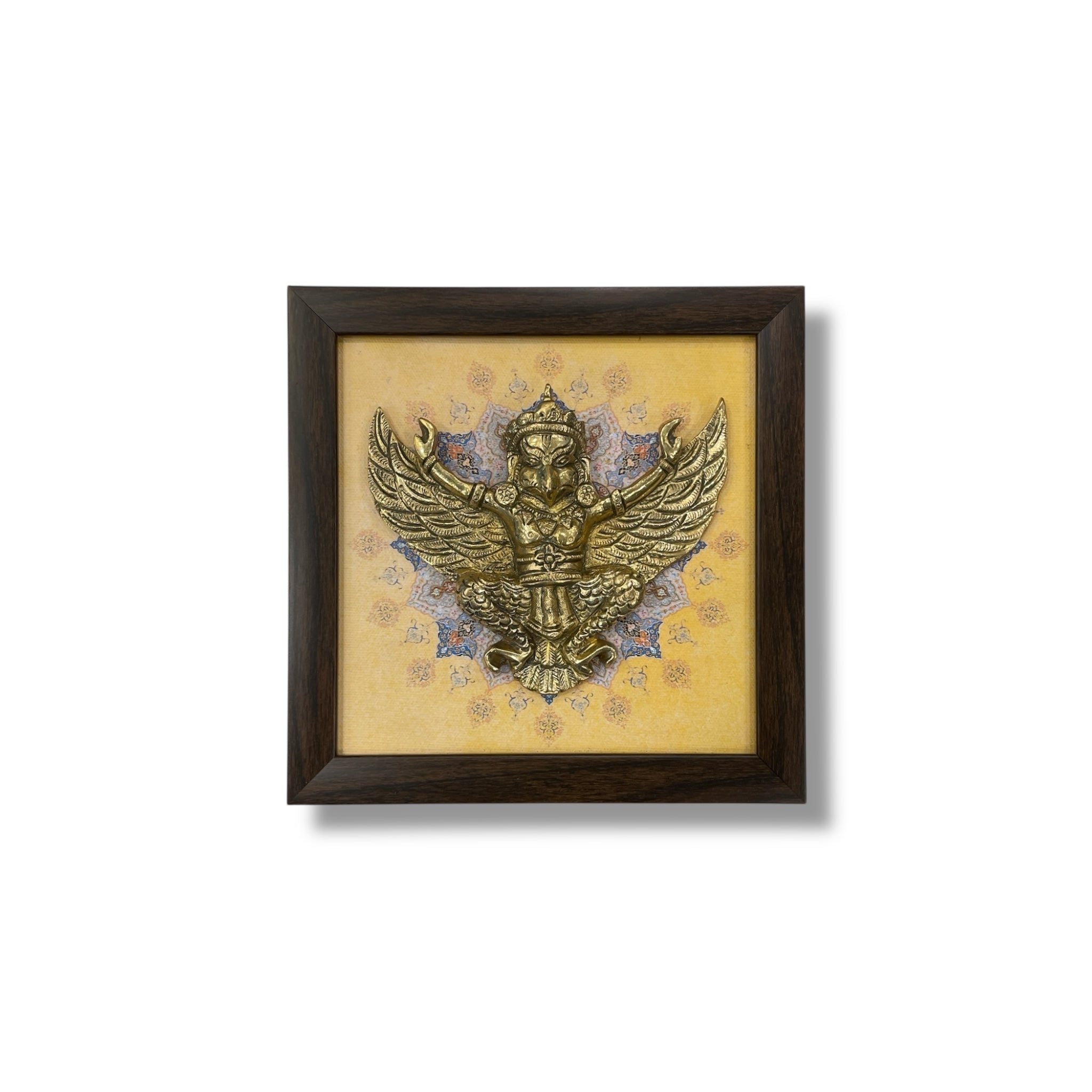 Brass Garud with Mandala Art | Cream Brown Resin Frame