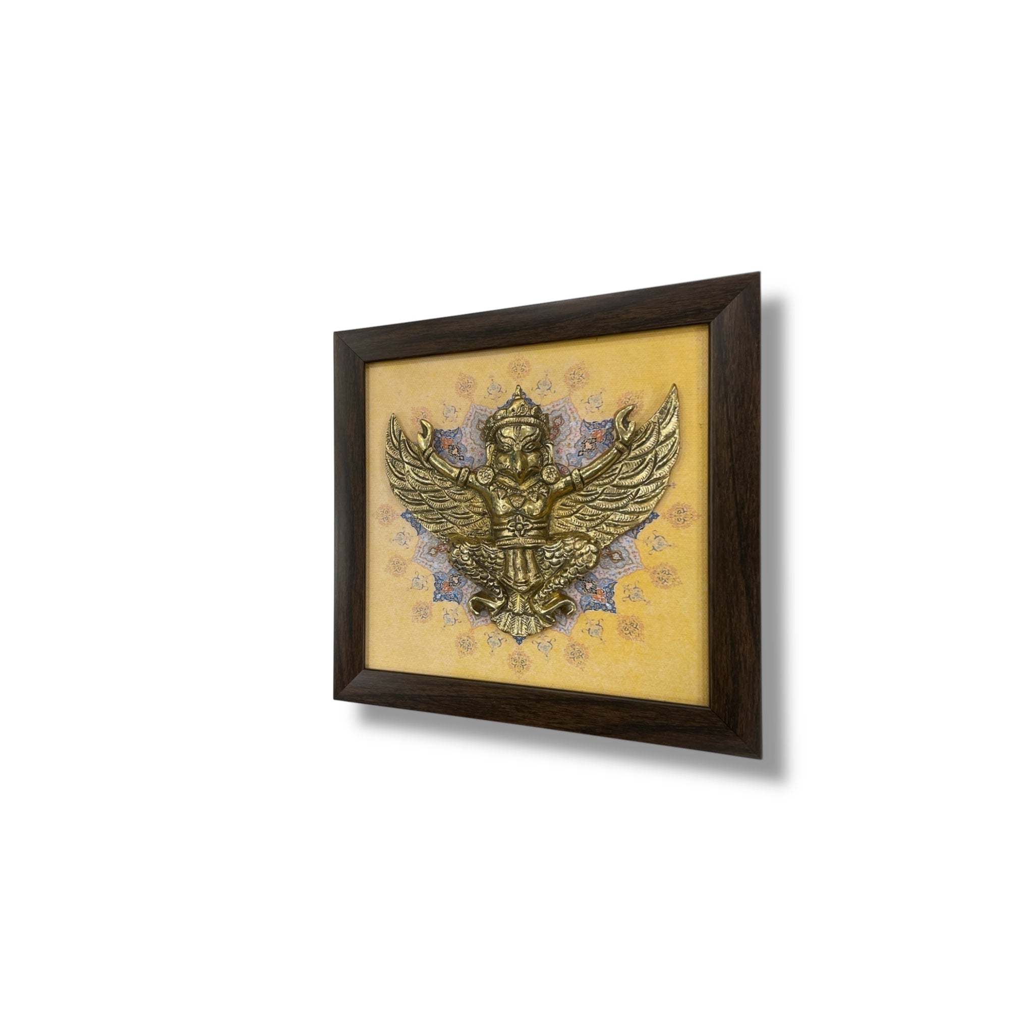 Brass Garud with Mandala Art | Cream Brown Resin Frame