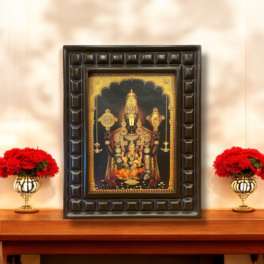 Tirupati Balaji-3 Gold Leafed Art With Wooden Frame