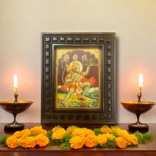 Hanuman - 3 Gold Foiled Art within Wooden Frame