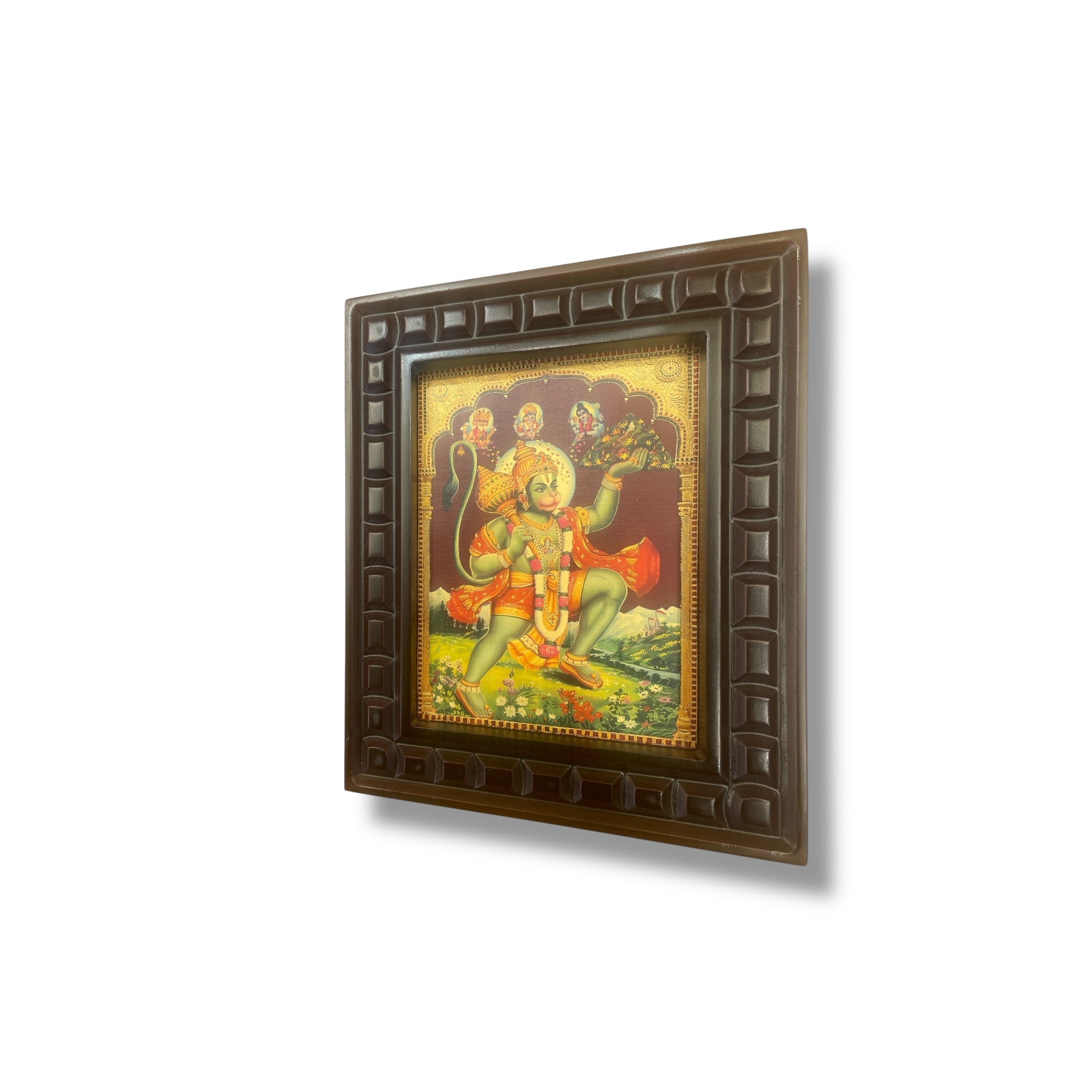 Hanuman - 3 Gold Foiled Art within Wooden Frame