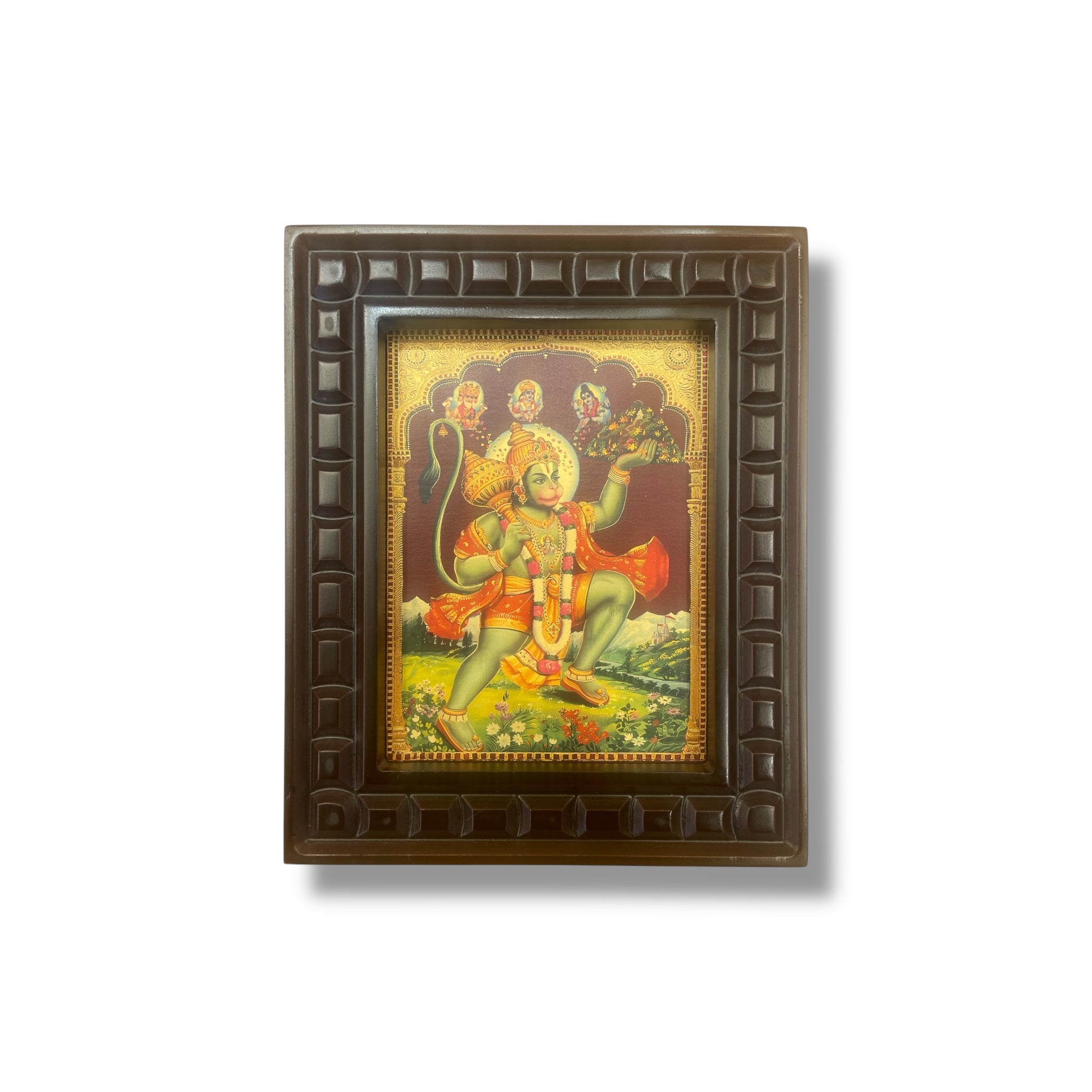 Hanuman - 3 Gold Foiled Art within Wooden Frame