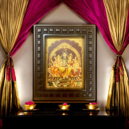 Shiva Parivar -5 Gold Leafed artwork in wooden frame