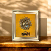 Brass Sun & 7 Running Horseswith Golden silk in Moulded frame