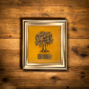 Brass Kalpavriksha Tree & badge with Golden silk in Moulded frame