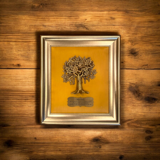 Brass Kalpavriksha Tree & badge with Golden silk in Moulded frame