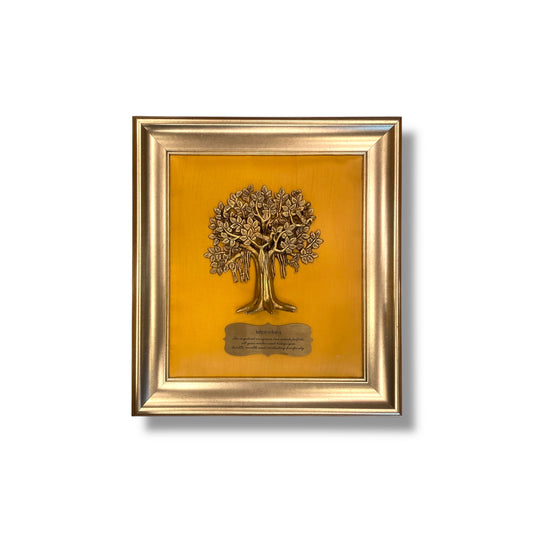 Brass Kalpavriksha Tree & badge with Golden silk in Moulded frame