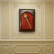 Brass Gadha on Red Silk in Wooden Frame