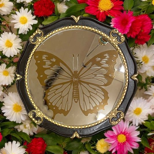 Elegant Butterfly Wall Mirror – Gold Engraved Art with Ornate Brown & Gold Frame