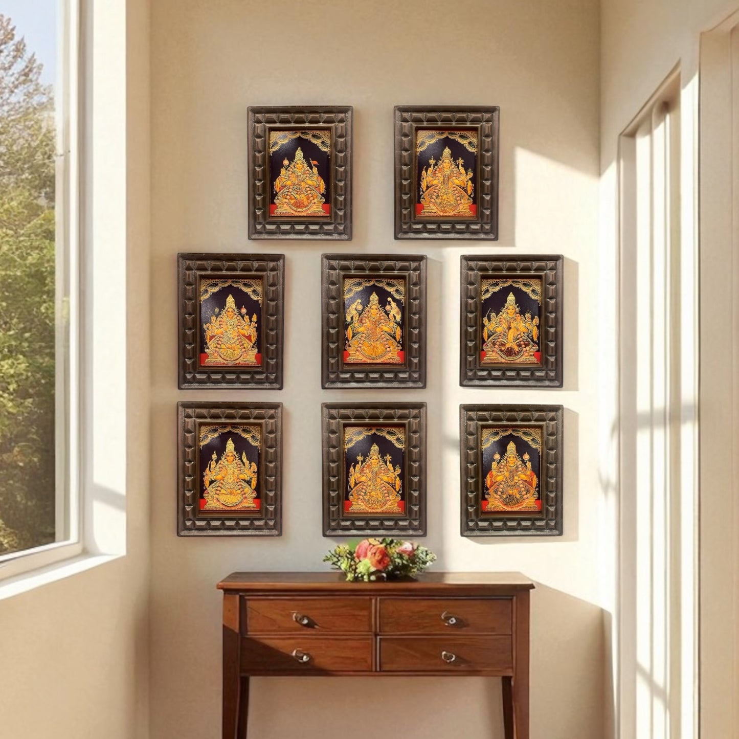 Set of Asta Lakshmi -2  Gold Leafed Art With Wooden Frame