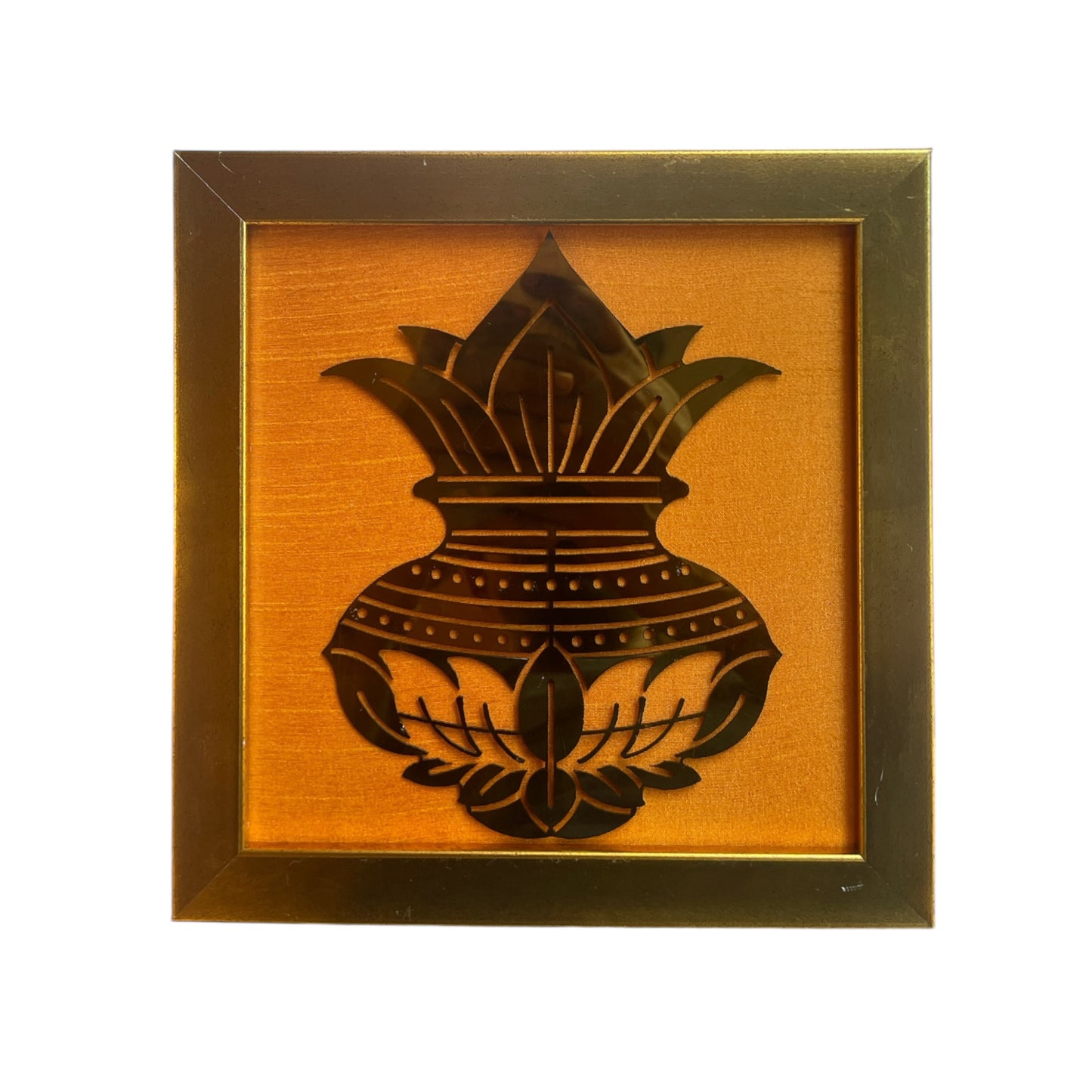 Kuber Kalash Wall Art – Prosperity Symbol in Titanium with Silk Backdrop
