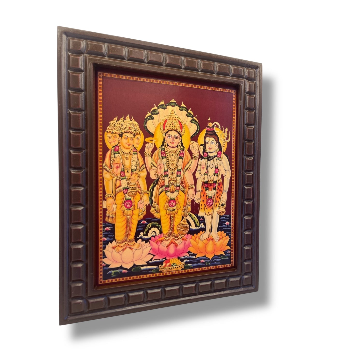Trimurti Gold Leafed Art With Wooden Frame