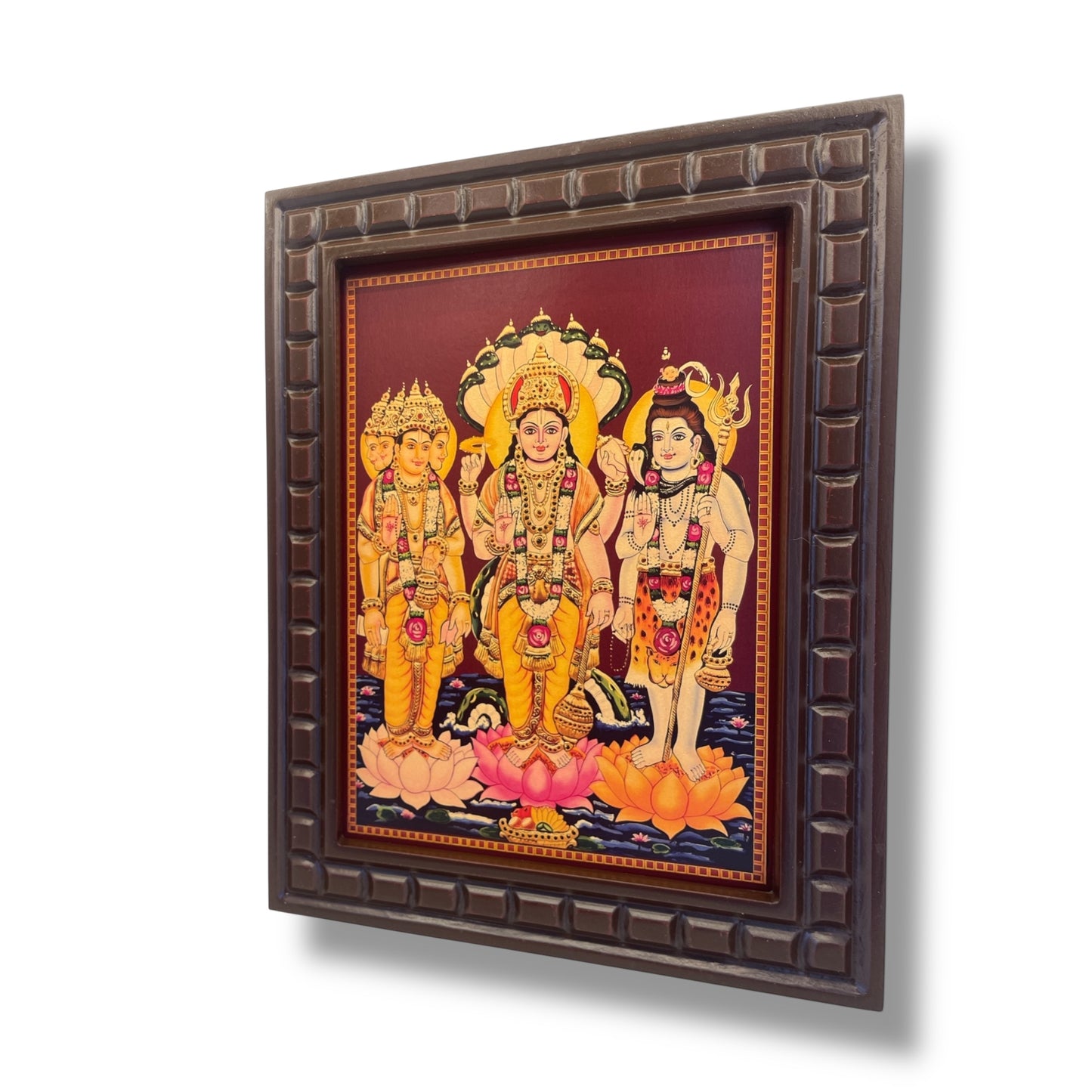 Trimurti Gold Leafed Art With Wooden Frame