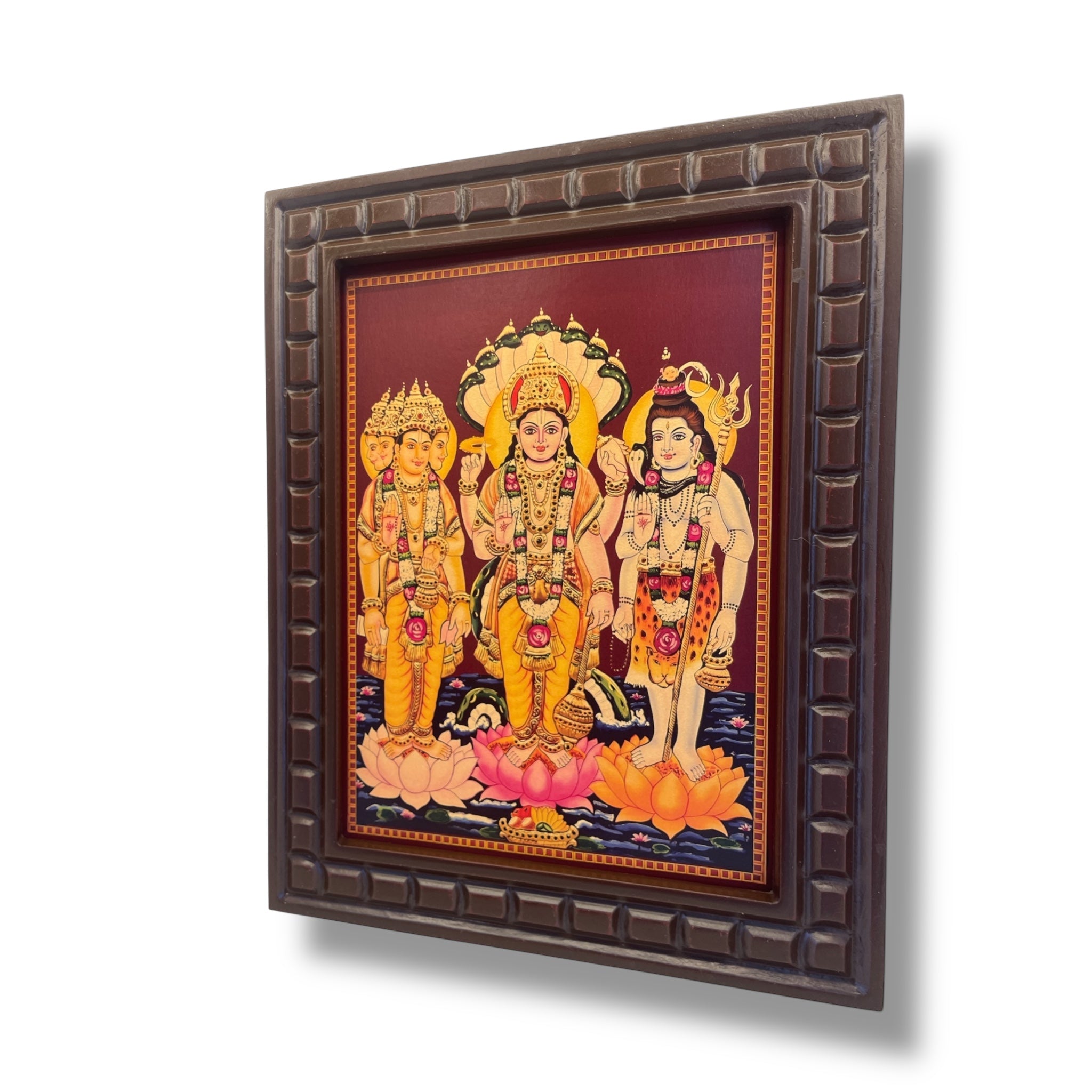 Trimurti Gold Leafed Art With Wooden Frame