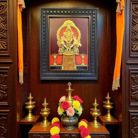 Ayyappa Swami 2 Gold Leafed Art With Wooden Frame