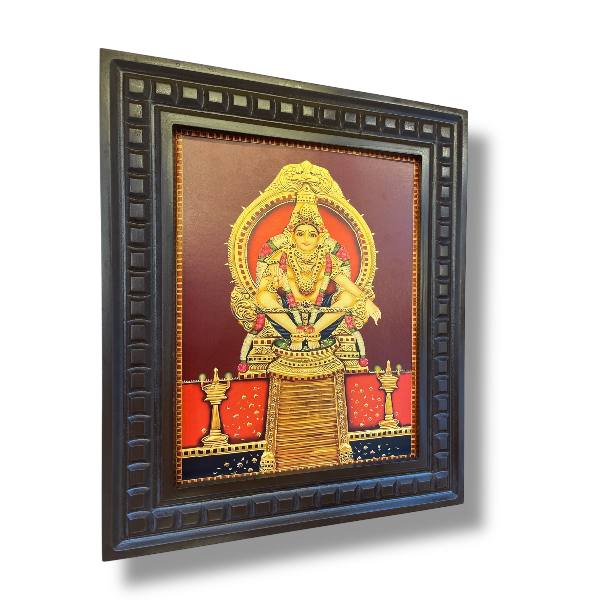 Ayyappa Swami 2 Gold Leafed Art With Wooden Frame