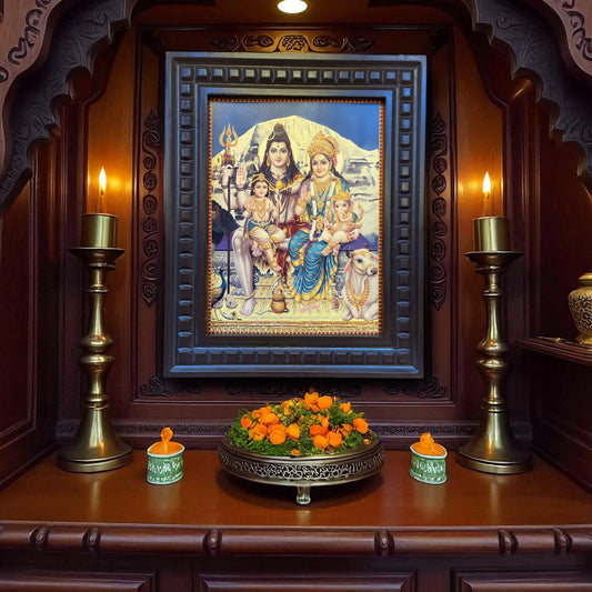 Shiva Parivar - 6 Gold Leafed Artwork in Wooden Frame