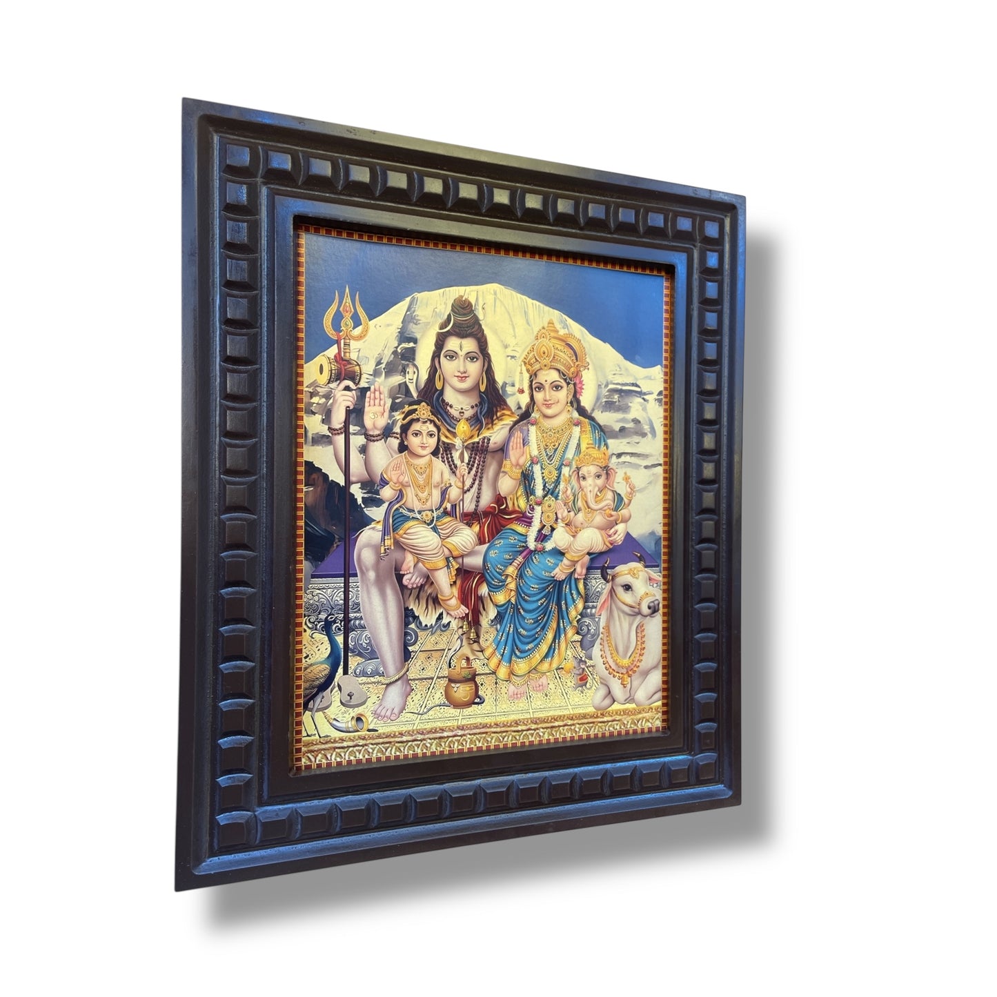 Shiva Parivar - 6 Gold Leafed Artwork in Wooden Frame