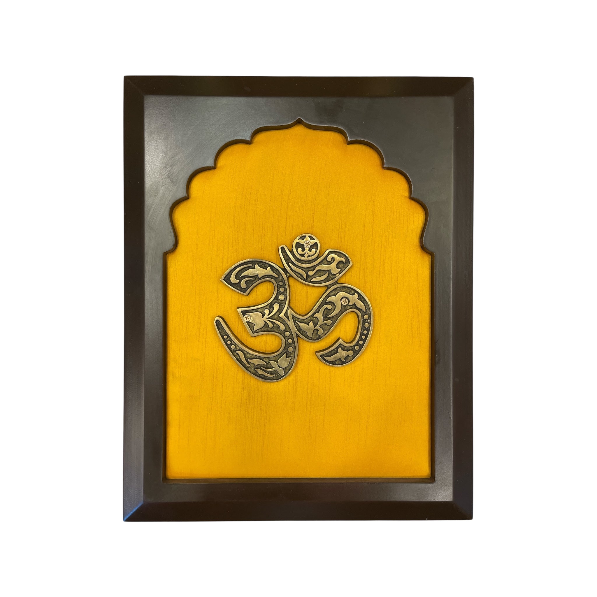 Brass Om on Golden Silk in Wooden frame
